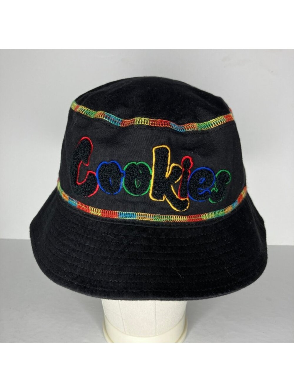 Cookies Bucket Hat Men's L/XL Black Rainbow Embroidered Streetwear Casual